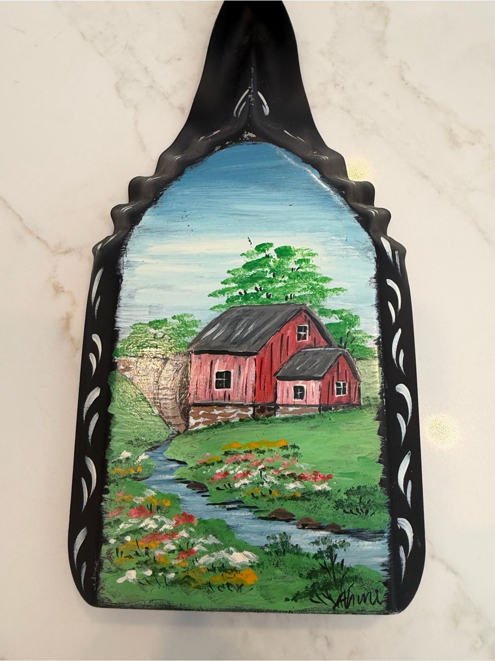 Fireplace Ash Shovel Hand Painted Barn & Creek Decorative Wall Art 19”